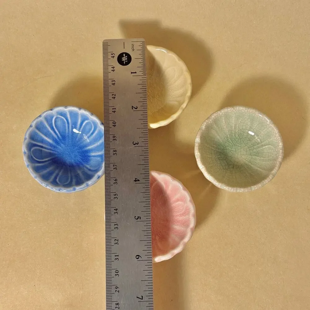 Japanese Mini Ceramic Dipping Sauce Dishes, Set of 4, Pastel Multicolor Floral